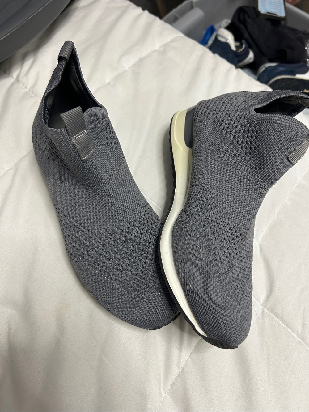 Urban Sport by J/SLIDES womans Slip-On Knit Sneakers in Gray and White